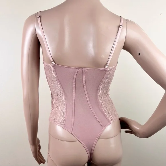 NEW FREE PEOPLE PINK LACE & MESH BODYSUIT - Picture 5 of 5